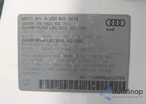 2014 Audi Q5 3.0T Premium Plus from USA, damaged, VIN WA1DGAFP6EA120758